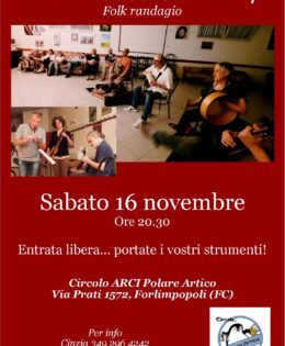 Sabato 16 Novembre Al Circolo Polare Artico di Forlimpopoli la Terza Session 2024 di Folk Randagio