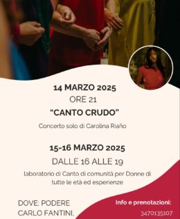 14-15-16 Marzo 2025 Concerto e laboratorio di Canto di Comunità con Carolina Riaño